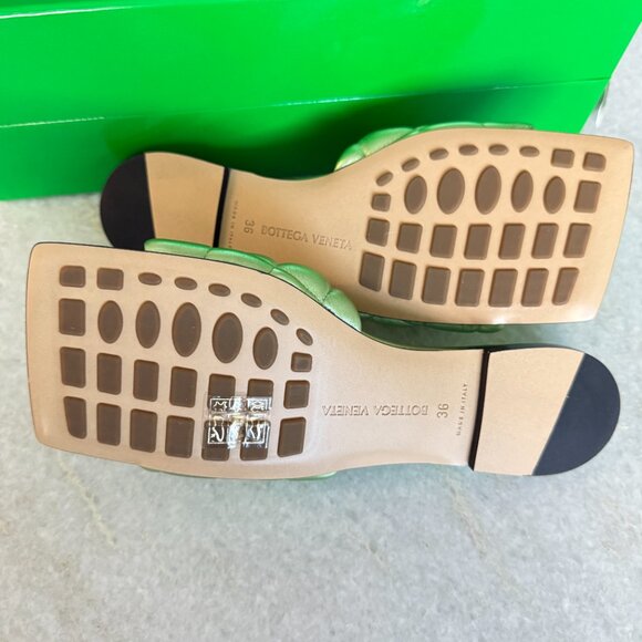 BOTTEGA VENETA Quilted Leather Padded Flat Slide Sandals - Reflection Pistachio - Picture 9 of 13